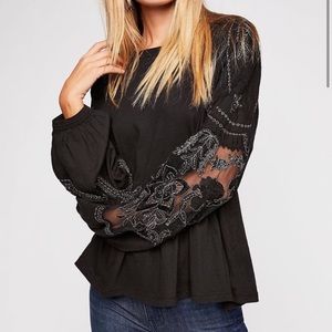 Free People Lace Sleeve Top